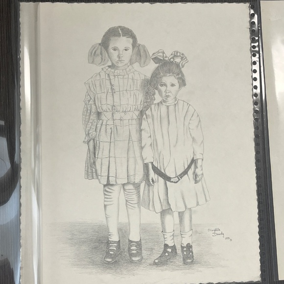 Graphite Pencil Art Drawings 2 Little Girls Photograph Portrait Elizabeth Dowdy - Picture 2 of 10